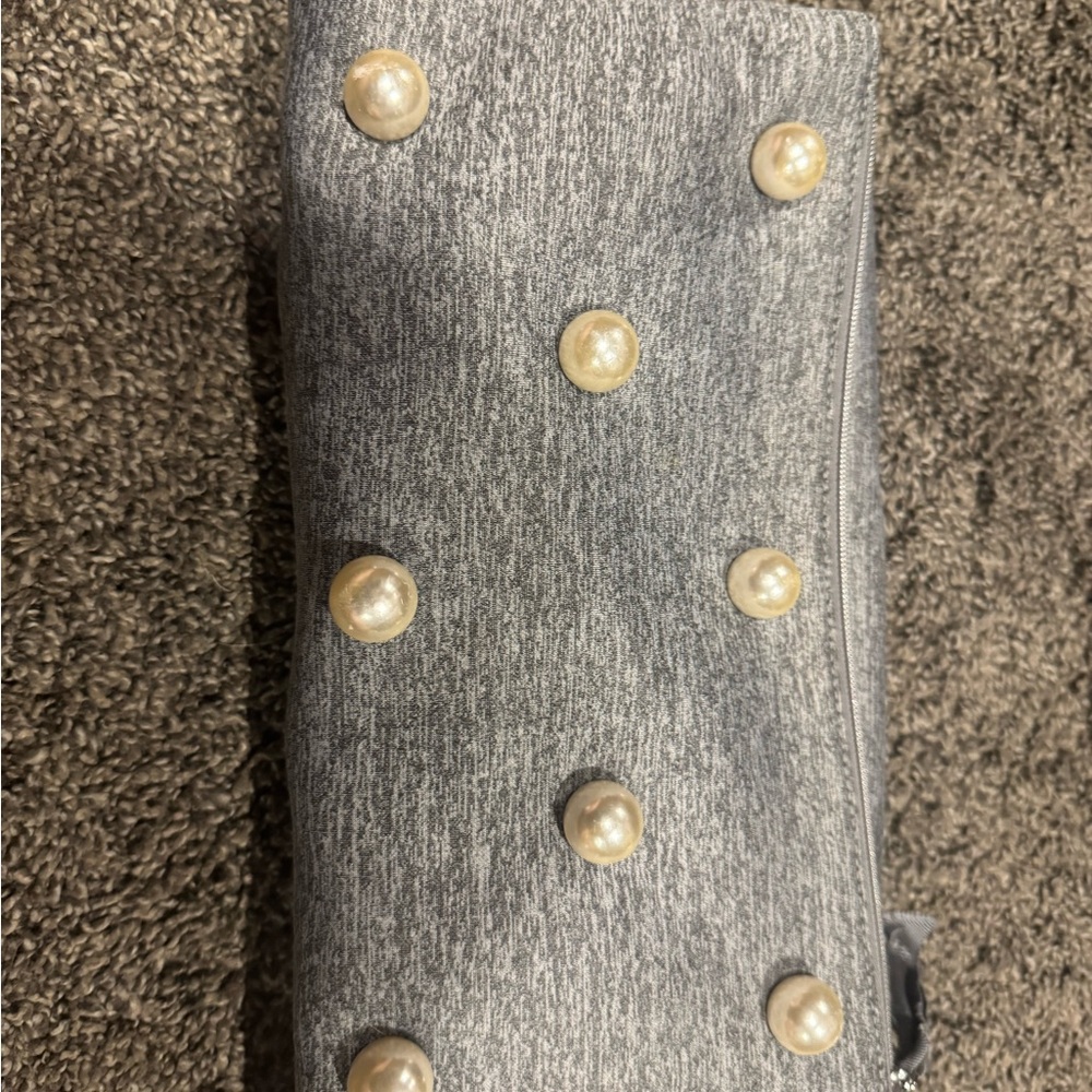 Stella & Dot Gray Clutch with Pearl Accents